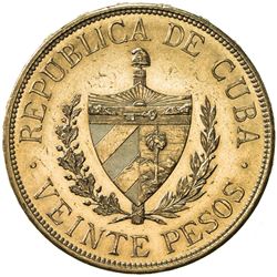 CUBA: Republic, AV 20 pesos, 1915. UNC