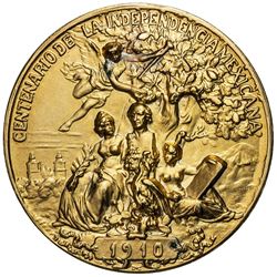 MEXICO: gilt AR medal (66.89g), 1910, as Grove-380, 50mm, Anniversary of Independence, EF