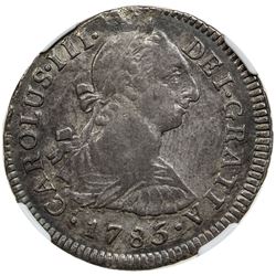 PERU: Carlos III, 1759-1788, AR 2 reales, Lima, 1785. NGC AU55