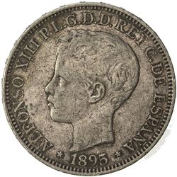 PUERTO RICO: Alfonso XIII, 1886-1931, AR peso, 1895. VF