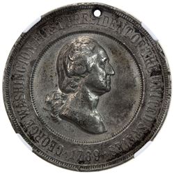 UNITED STATES: white metal medal, 1889, D-49A, NGC graded AU50, 38mm, GEORGE WASHINGTON