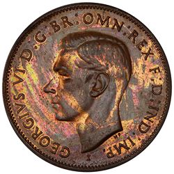 AUSTRALIA: George VI, 1936-1952, AE halfpenny, 1943-I. PCGS PF60
