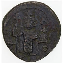 ARAB-BYZANTINE: Standing Emperor, ca. 670-690, AE fals (3.39g), Damascus, "year 17". VF