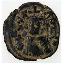 ARAB-BYZANTINE: Imperial Bust, ca. 670-690, AE fals (3.99g), Hims, ND. VF