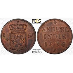 NETHERLANDS EAST INDIES: Willem I, 1815-1840, AE 1/4 stuiver, 1826. PCGS MS62