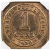 Image 2 : STRAITS SETTLEMENTS: George V, 1910-1936, AE cent, 1926/0. NGC MS64
