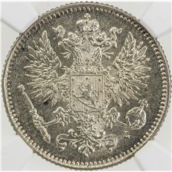 FINLAND: Nicholas II, as Grand Duke, 1894-1917, AR 50 pennia, 1907. NGC MS63