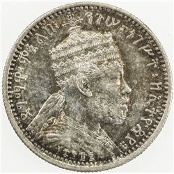 ETHIOPIA: Menelik II, 1889-1913, AR 1/8 birr, EE1887 (1894-5)-A. AU