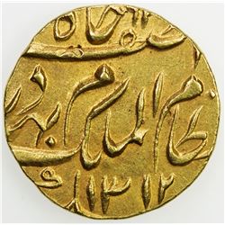 HYDERABAD: Mir Mahbub Ali Khan, 1869-1911, AV ashrafi (11.17g), Farkhanda Bunyad Hyderabad, AH1312 y