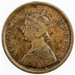 BRITISH INDIA: Victoria, Queen, 1837-1876, AE 1/2 anna, 1862(c). VF-EF