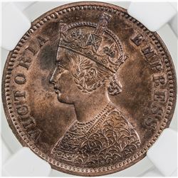 BRITISH INDIA: Victoria, Empress, 1876-1901, AE 1/4 anna, 1880(c). NGC MS63