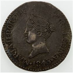 GOA: Maria II, 2nd reign, 1834-1853, AR rupia (10.98g), 1845. VF