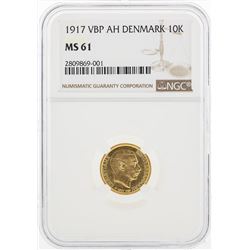 1917 VBP AH Denmark 10 Kroner Gold Coin NGC MS61