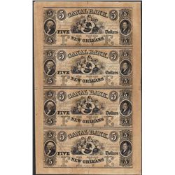 Uncut Sheet of 1800's $5 Canal Bank Obsolete Notes