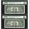 Image 1 : (2) Consec. 2009 $1 Federal Reserve Notes Offset Printing ERROR PMG Choice AU 58