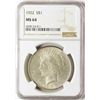 Image 1 : 1922 $1 Peace Silver Dollar Coin NGC MS64