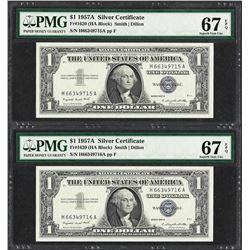 Lot of (2) Consecutive 1957A $1 Silver Certificate Notes PMG Superb Gem Unc 67EP