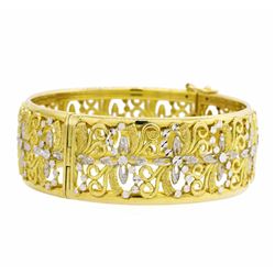 18KT Yellow Gold with Rhodium Plating Bangle Bracelet