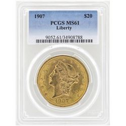 1907 $20 Liberty Head Double Eagle Gold Coin PCGS MS61