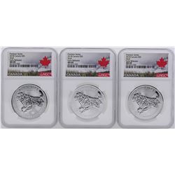 Lot of (3) 2018 $5 Canada Predator Series Wolf Silver Coin NGC MS69