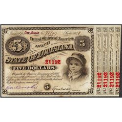 1878 $5 State of Lousiana Baby Bond Obsolete Note