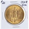 1908 No Motto $20 St. Gaudens Double Eagle Gold Coin