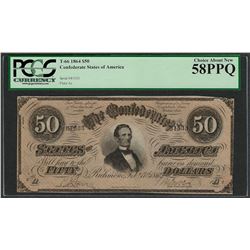 1864 $50 Confederate States of America Note T-66 PCGS Choice About New 58PPQ