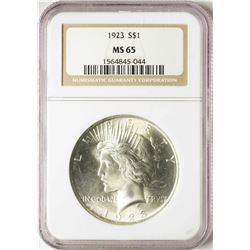 1923 $1 Peace Silver Dollar Coin NGC MS65