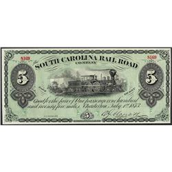 1873 $5 South Carolina Rail Road Company Obsolete Note