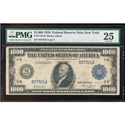 1918 $1,000 Federal Reserve Note New York Fr.1133-B PMG Very Fine 25