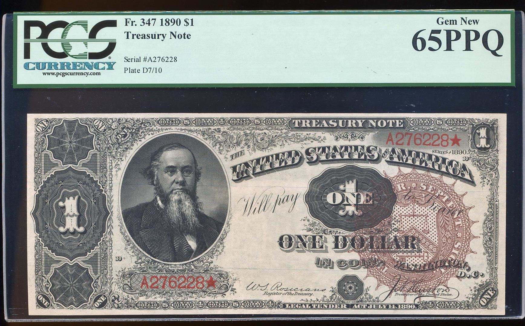 1890 $1 Treasury Note Fr.347 PCGS Gem New 65PPQ