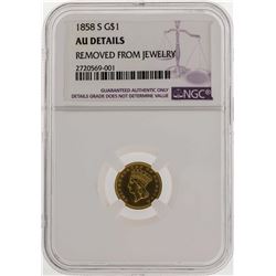 1858-S $1 Indian Princess Head Gold Dollar Coin NGC AU Details