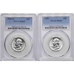 Lot of 1955 & 1955-D Washington Quarter Coins PCGS MS65