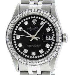 Rolex Men's Stainless Steel Black String Diamond 36MM Datejust Wristwatch