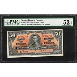 1937 $50 Bank of Canada Note BC-26b PMG About Uncirculated 53EPQ