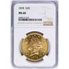 Image 1 : 1878 $20 Liberty Head Double Eagle Gold Coin NGC MS60