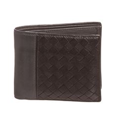 Bottega Veneta Black Gray Leather Mens Woven Bifold Wallet