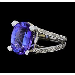 7.37 ctw Tanzanite and Diamond Ring - 14KT White Gold