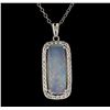 Image 2 : 8.67 ctw Opal and Diamond Pendant With Chain - 14KT White Gold