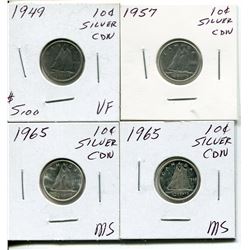 4 CNDN SILVER DIMES 1949, 57, 2 - 65