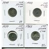 Image 1 : 4 CNDN SILVER DIMES 1949, 53, 59, 68