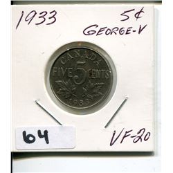 1933 CNDN GEORGE V 5 CENT PC