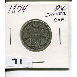 1874 CNDN SILVER QUARTER