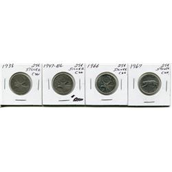 4 CNDN SILVER QUARTERS 1938, 47, 66, 67