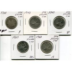 5 CNDN SILVER QUARTERS 1928, 2 - 43, 65, 68