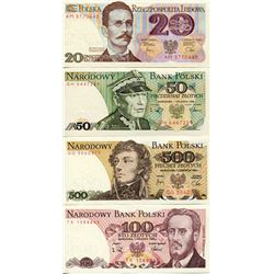 POLAND 4 BANK NOTES KNOWN AS ZLOTYS ISSUED 1980s