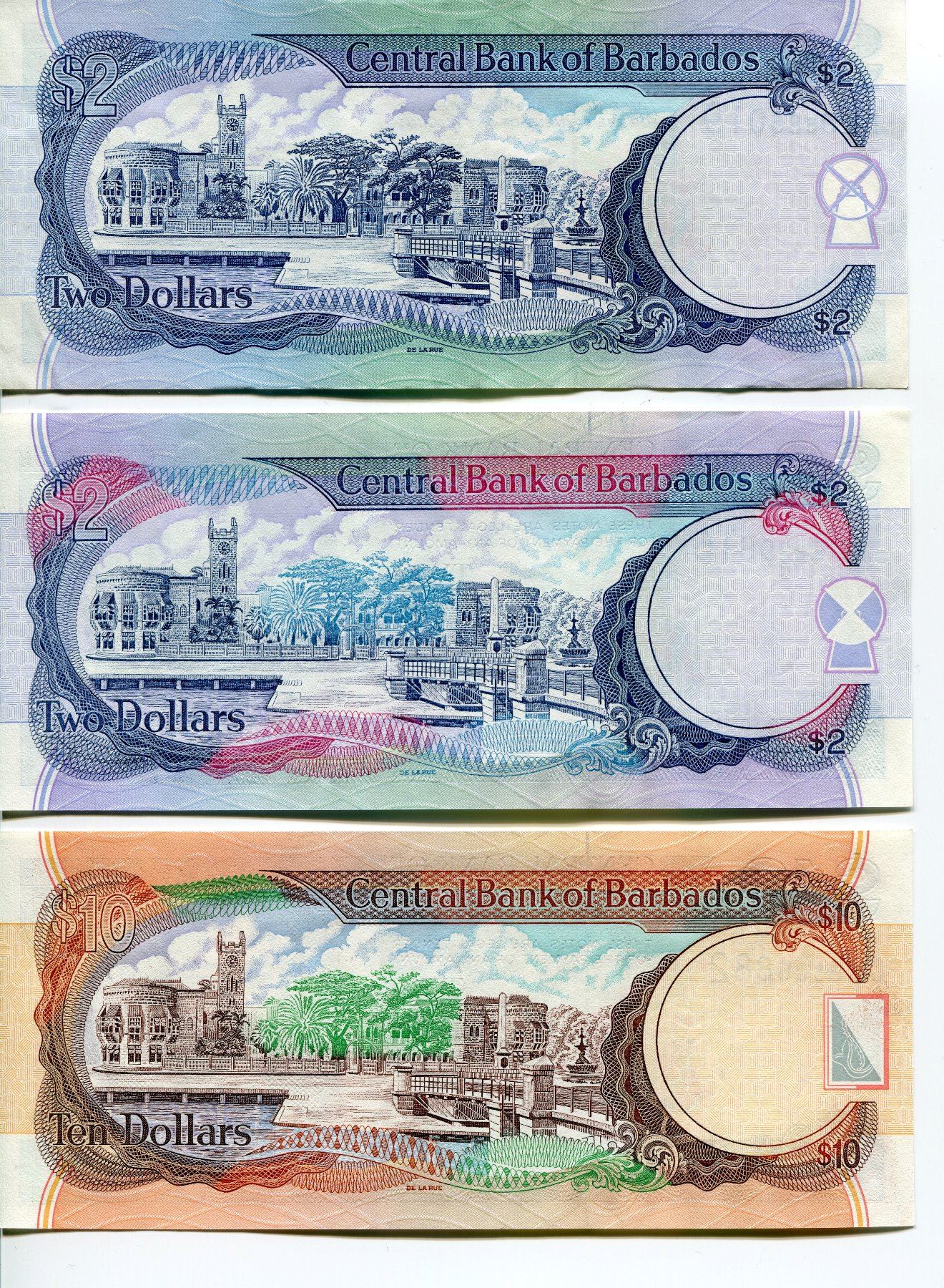 BARBADOS 2 TYPES $2 & ONE $1 BANK NOTES