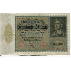 GERMANY INFLATION CURRENCY 10,000 MARK NOTES ISSUED 1922