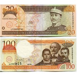 DOMINICAN REPUBLIC 20 & 100 PESO BANK NOTES