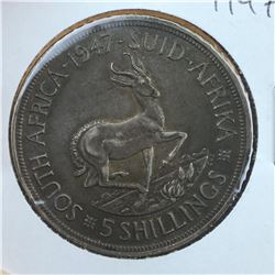 1947 South Africa 5 Shillings silver coin